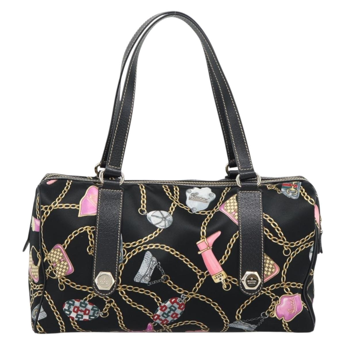 GUCCI Hand Bag Satin Black Gold Tone 154180 Auth ep15224V