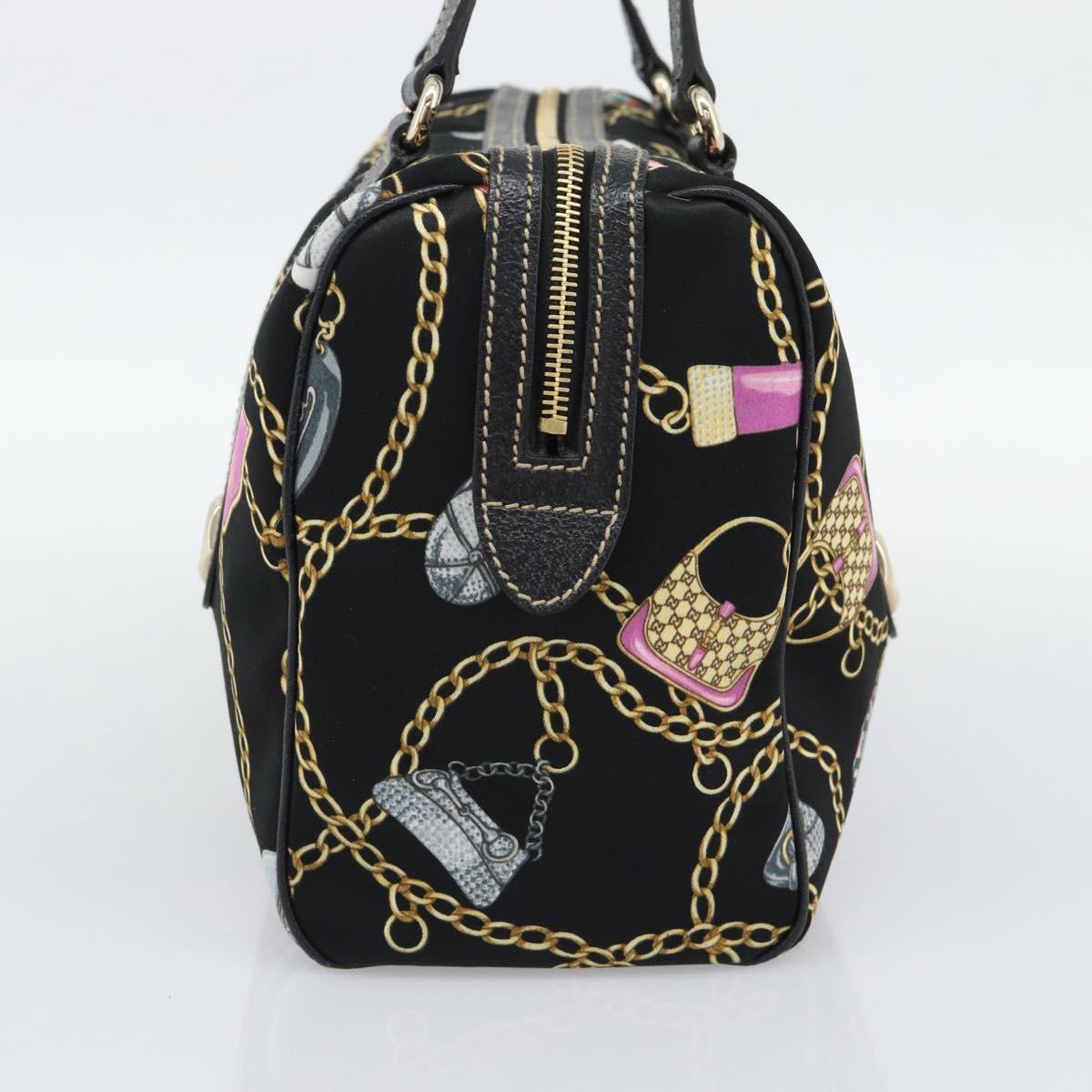 GUCCI Hand Bag Satin Black Gold Tone 154180 Auth ep15224V