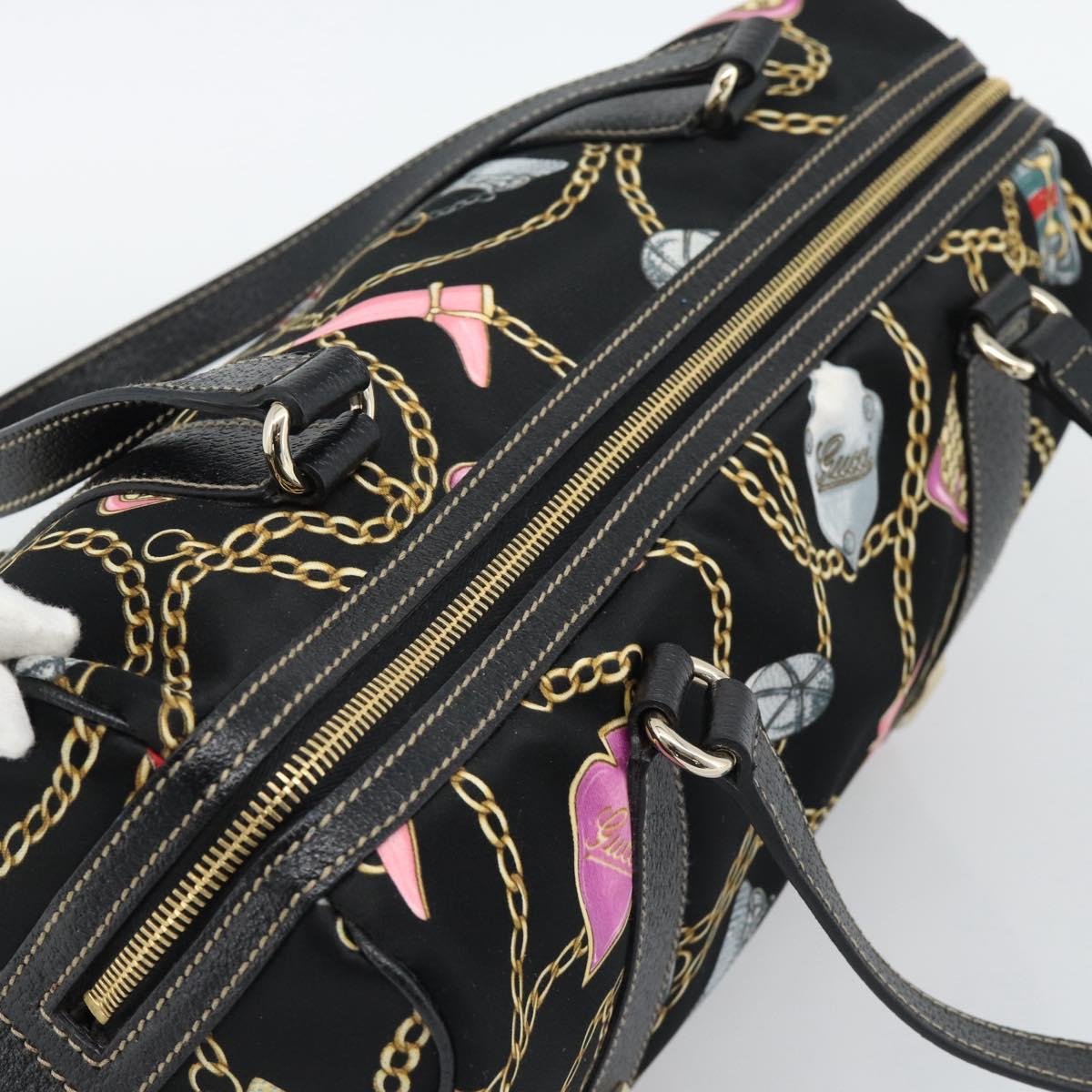 GUCCI Hand Bag Satin Black Gold Tone 154180 Auth ep15224V