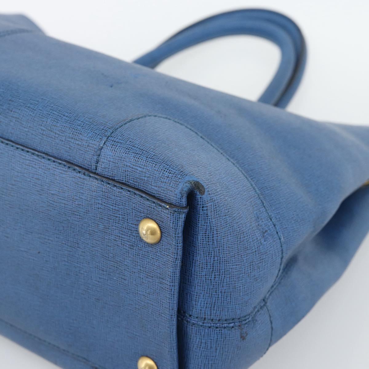 FENDI Tote Bag Leather Blue Gold Tone 8BR662 Auth ep15227