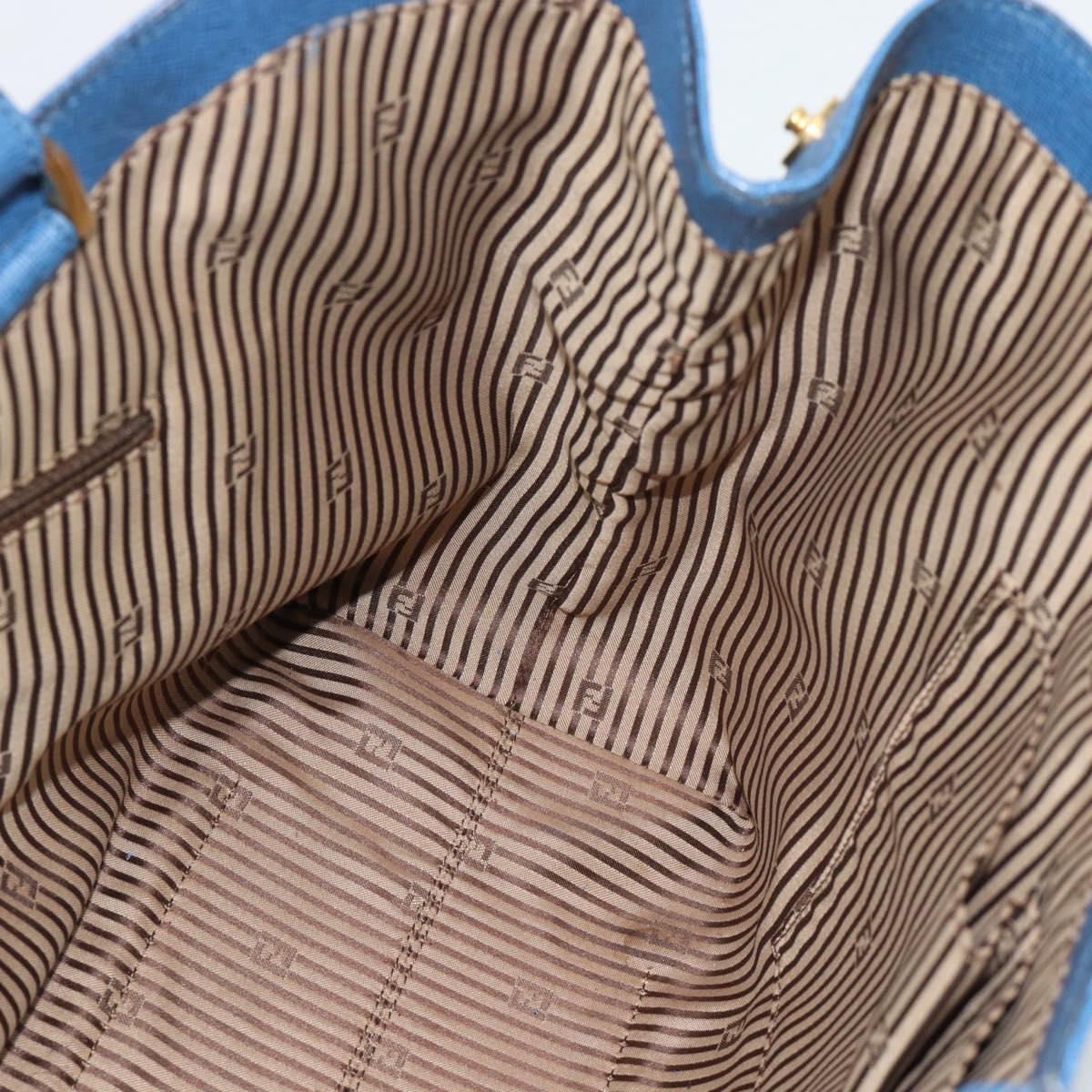FENDI Tote Bag Leather Blue Gold Tone 8BR662 Auth ep15227