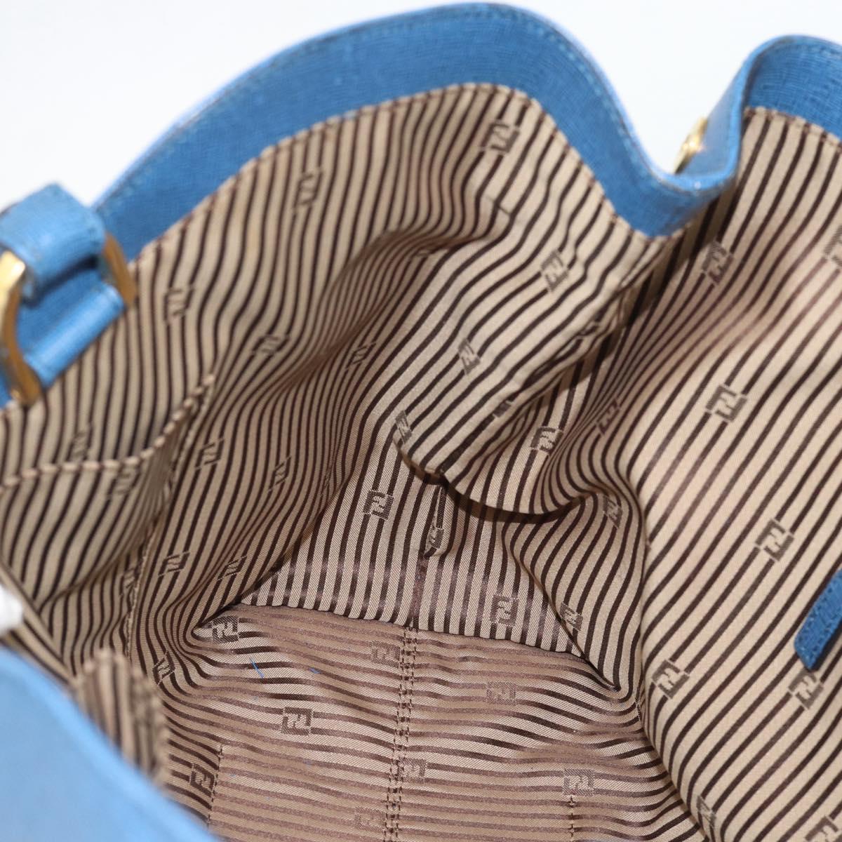FENDI Tote Bag Leather Blue Gold Tone 8BR662 Auth ep15227
