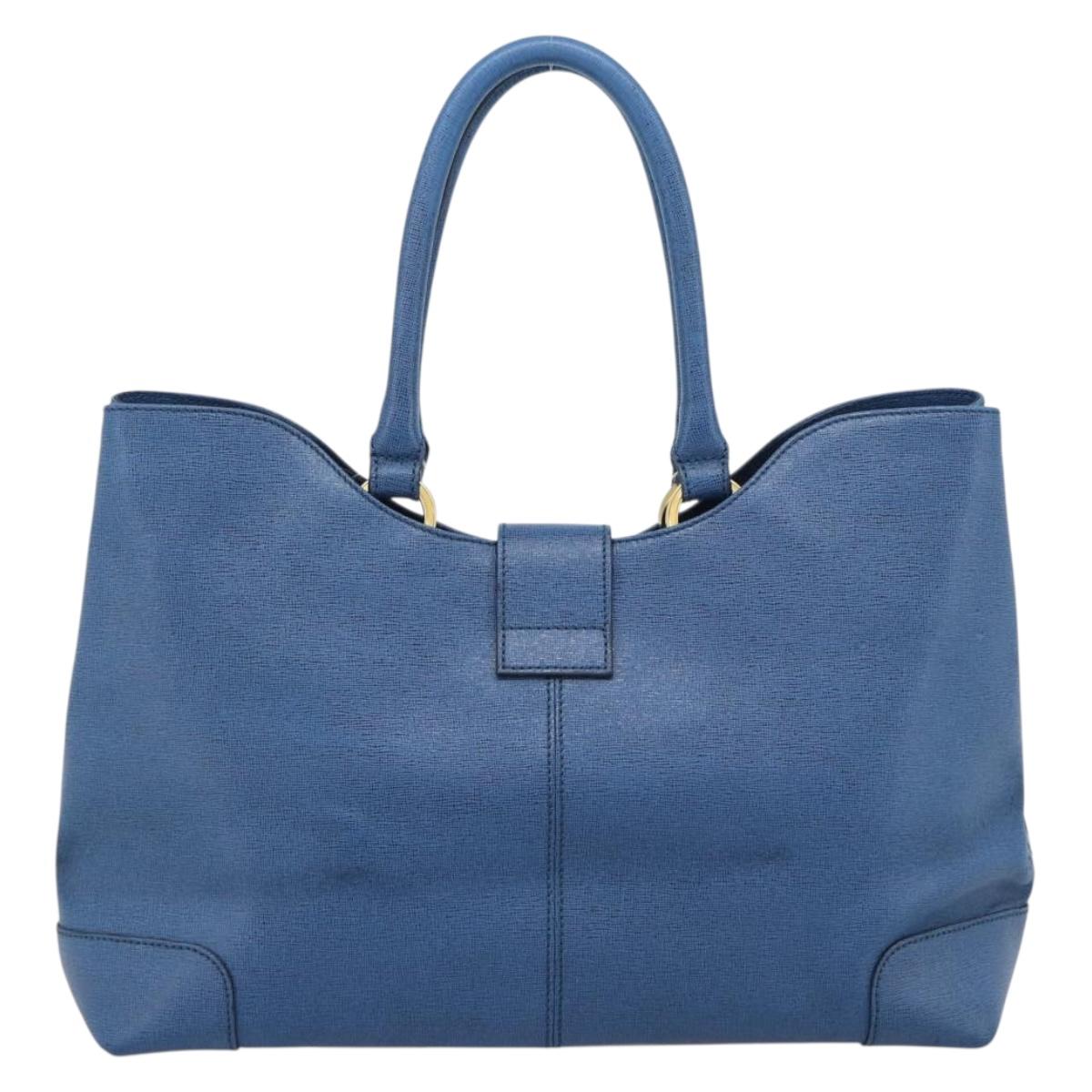 FENDI Tote Bag Leather Blue Gold Tone 8BR662 Auth ep15227