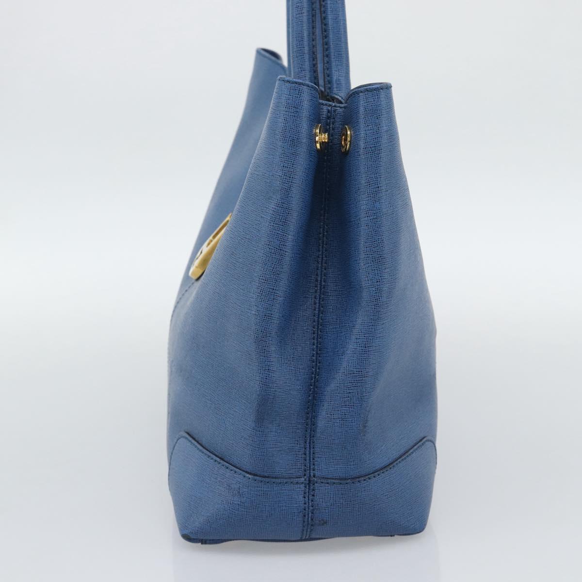 FENDI Tote Bag Leather Blue Gold Tone 8BR662 Auth ep15227