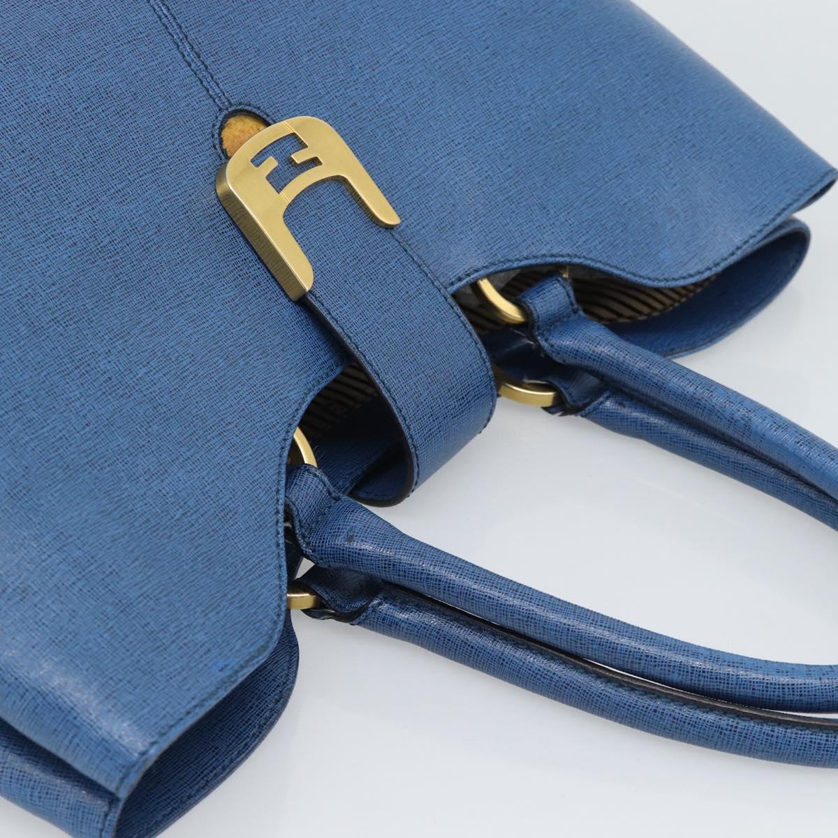 FENDI Tote Bag Leather Blue Gold Tone 8BR662 Auth ep15227