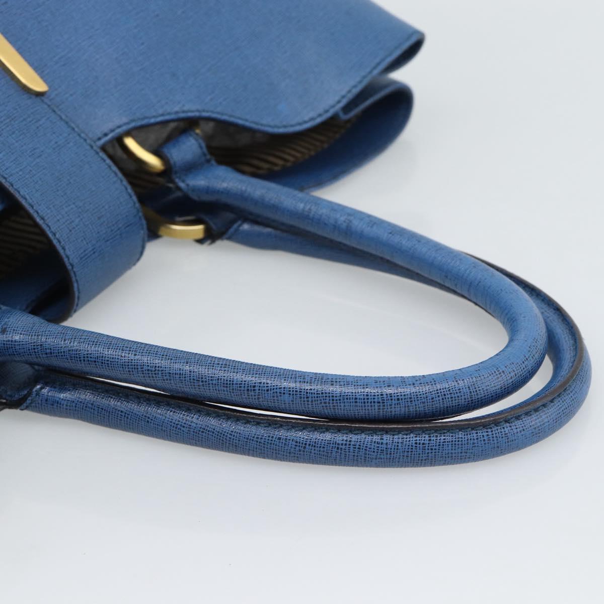 FENDI Tote Bag Leather Blue Gold Tone 8BR662 Auth ep15227