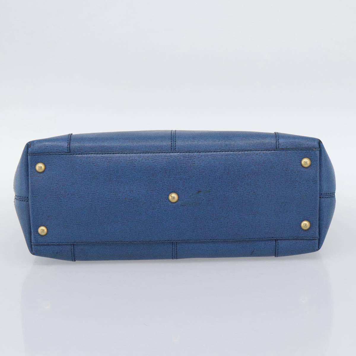 FENDI Tote Bag Leather Blue Gold Tone 8BR662 Auth ep15227