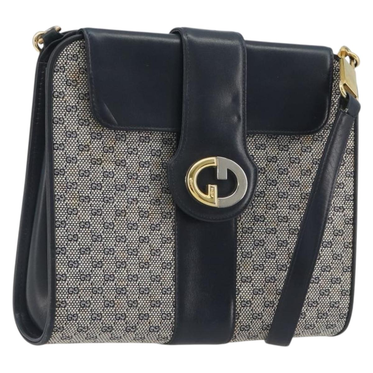 GUCCI Micro GG Canvas Shoulder Bag Navy Gold Tone Auth ep15230
