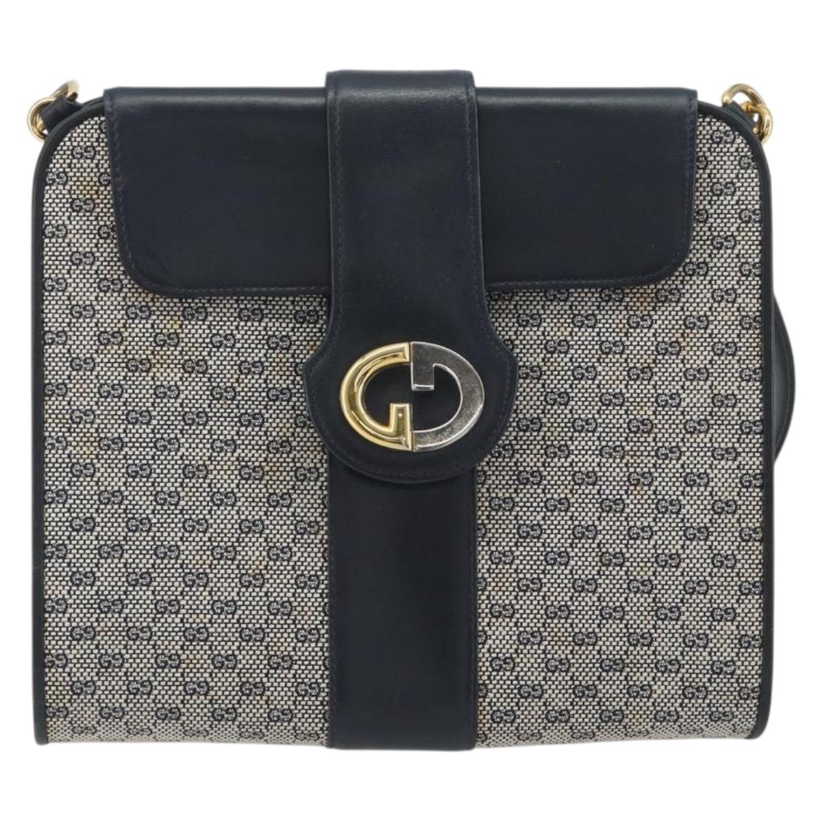 GUCCI Micro GG Canvas Shoulder Bag Navy Gold Tone Auth ep15230