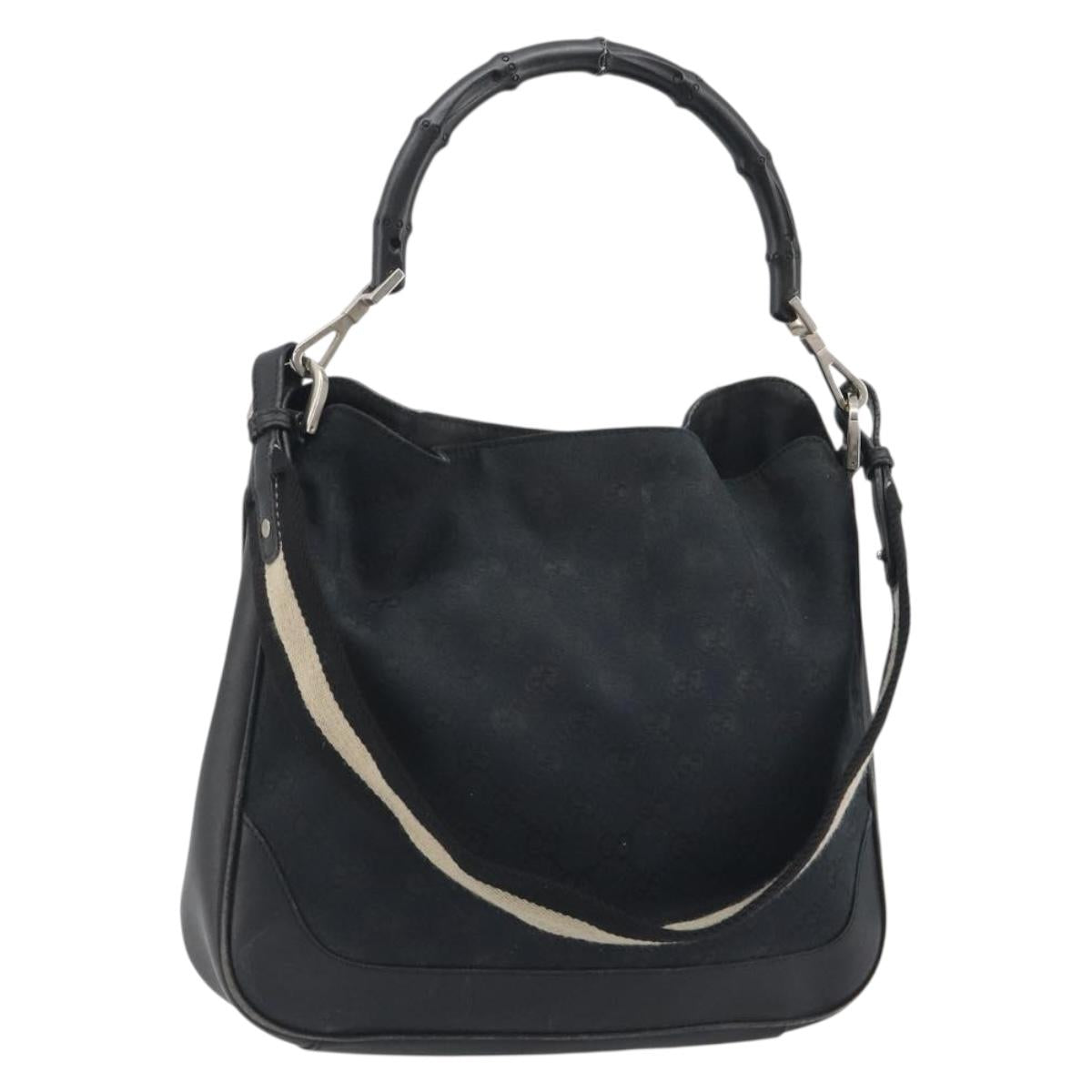 GUCCI GG Canvas Bamboo Hand Bag 2way Black Silver 001 4095 Auth ep15232