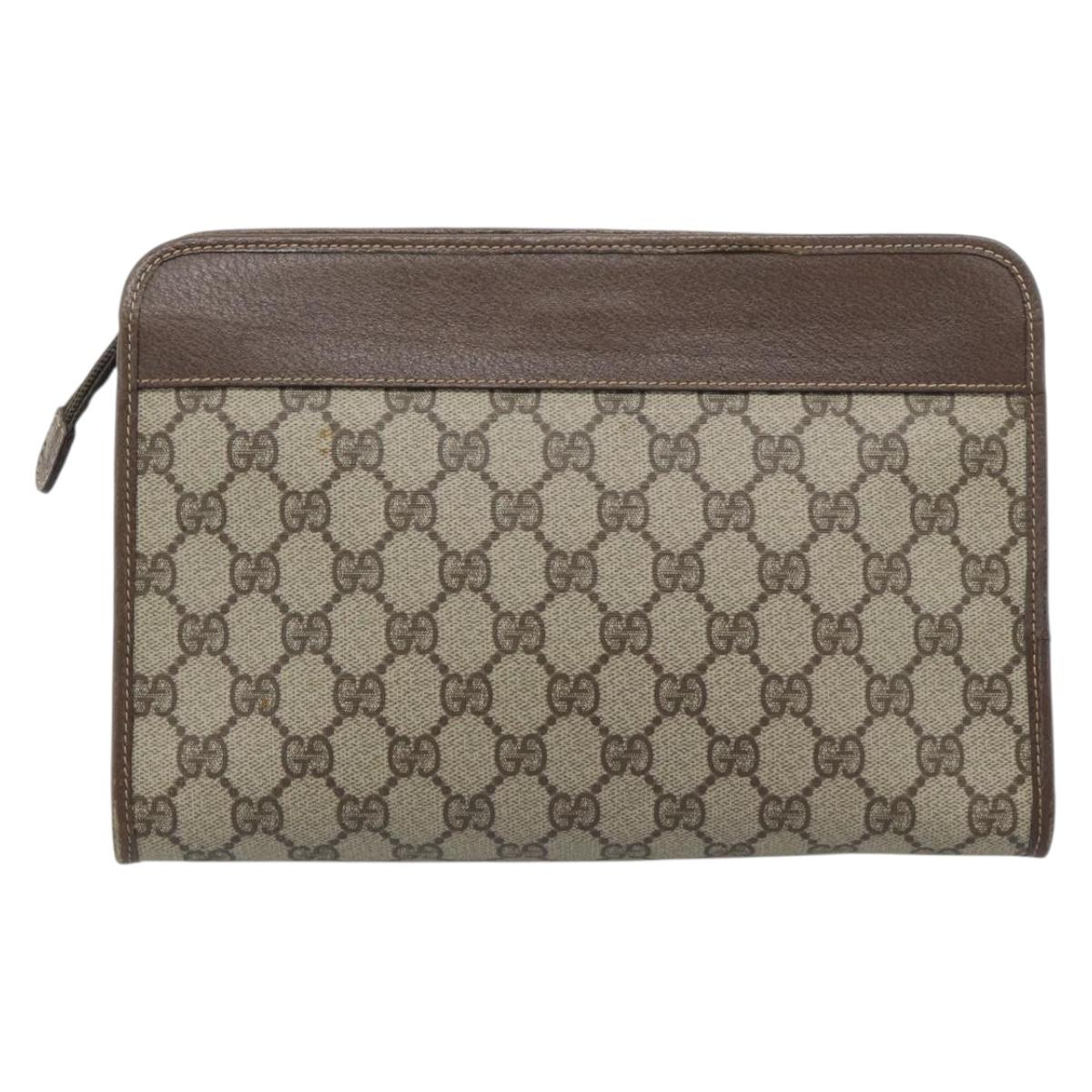 GUCCI GG Supreme Clutch Bag PVC Leather Beige Gold Tone Auth ep15234