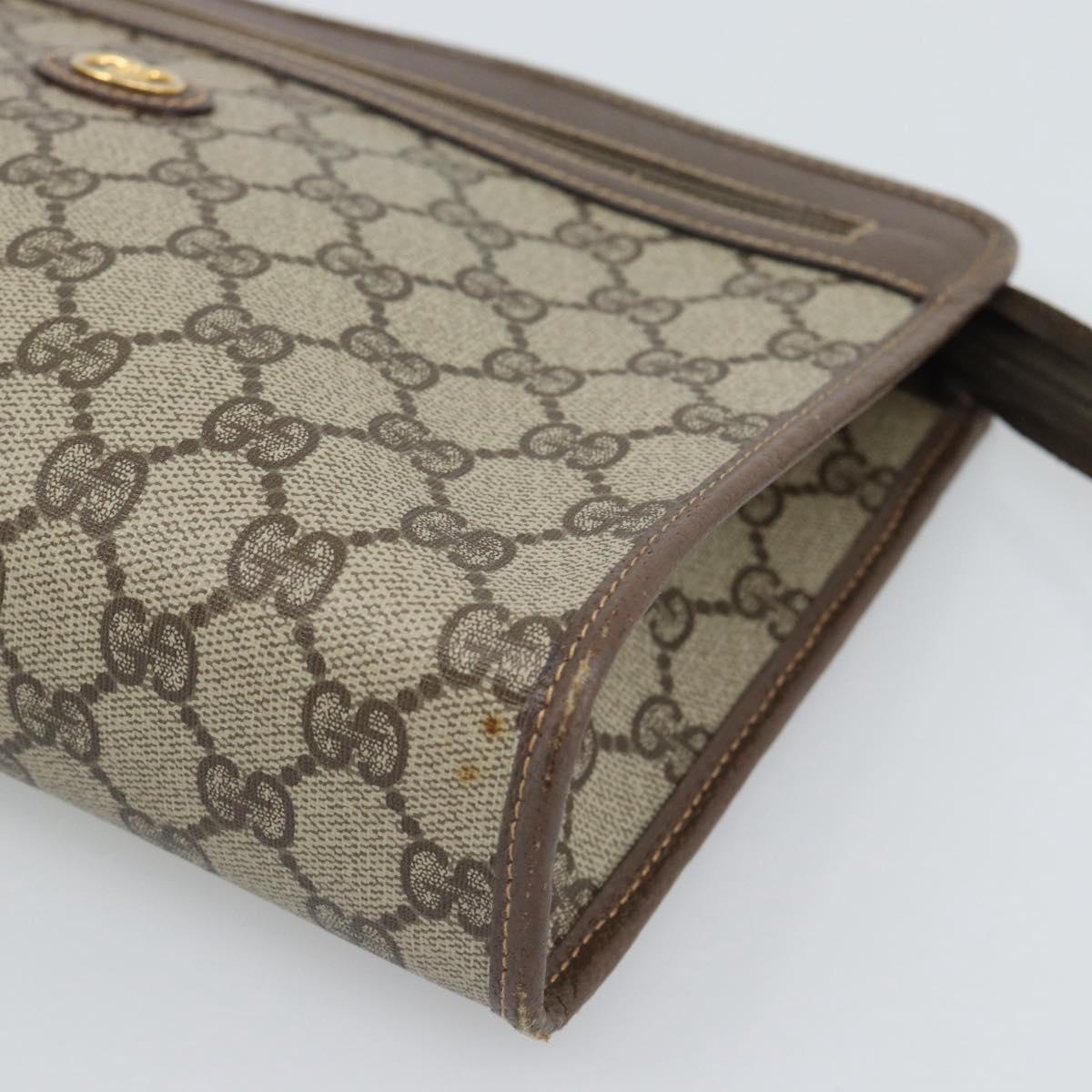 GUCCI GG Supreme Clutch Bag PVC Leather Beige Gold Tone Auth ep15234