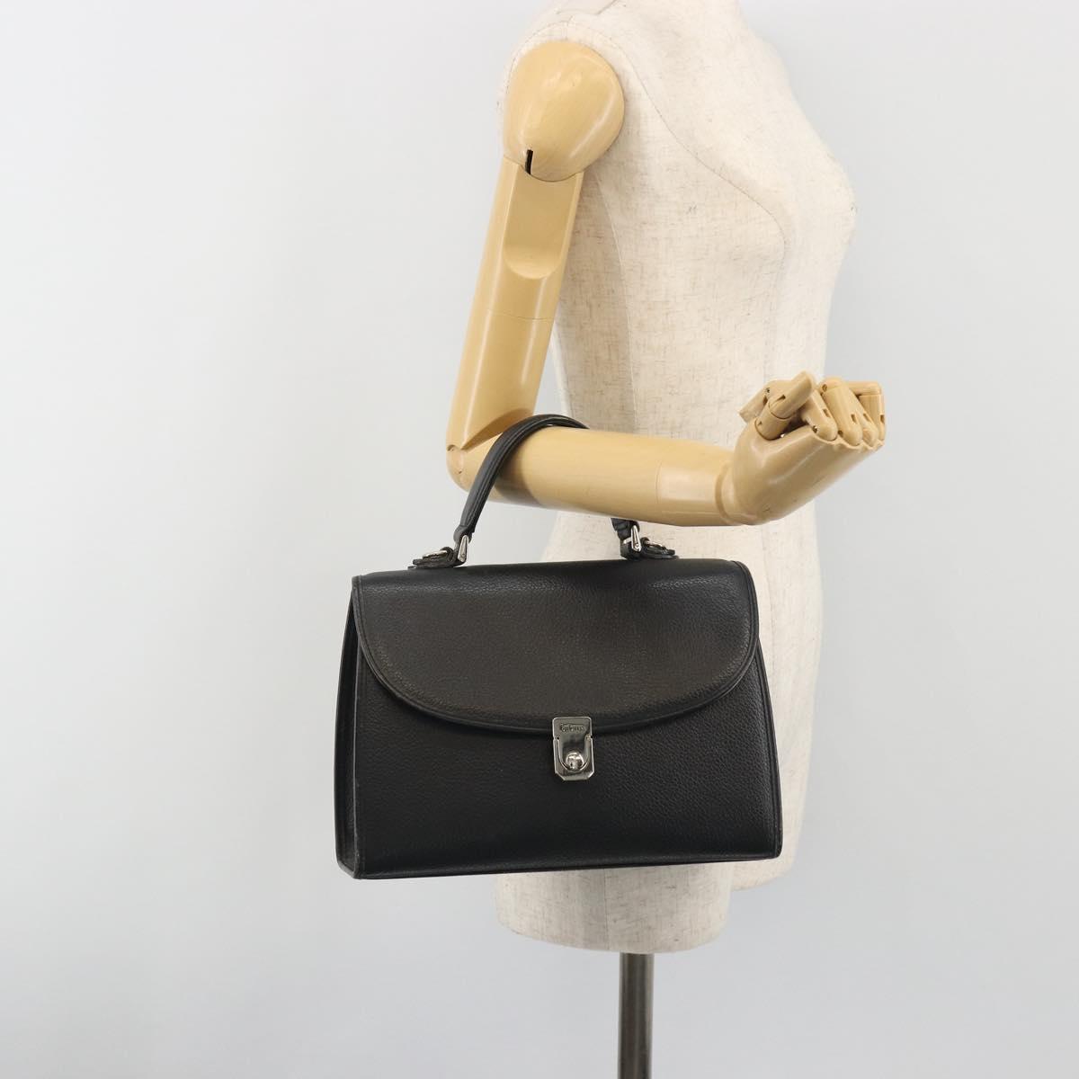 Burberrys Hand Bag Leather Black Silver Auth ep15237