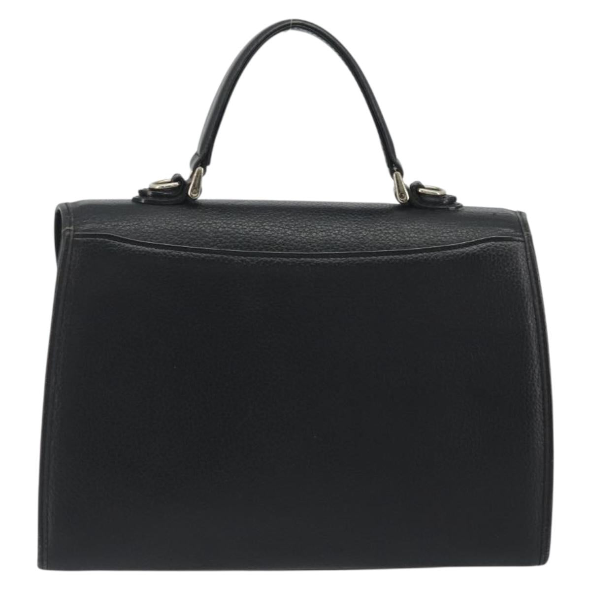 Burberrys Hand Bag Leather Black Silver Auth ep15237