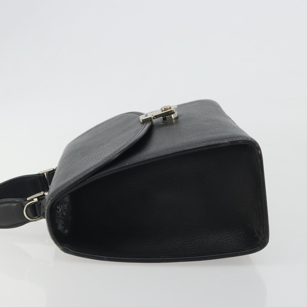 Burberrys Hand Bag Leather Black Silver Auth ep15237
