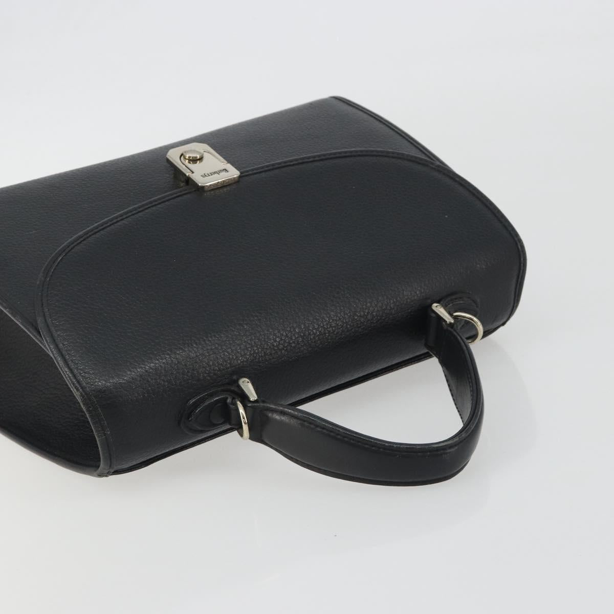 Burberrys Hand Bag Leather Black Silver Auth ep15237