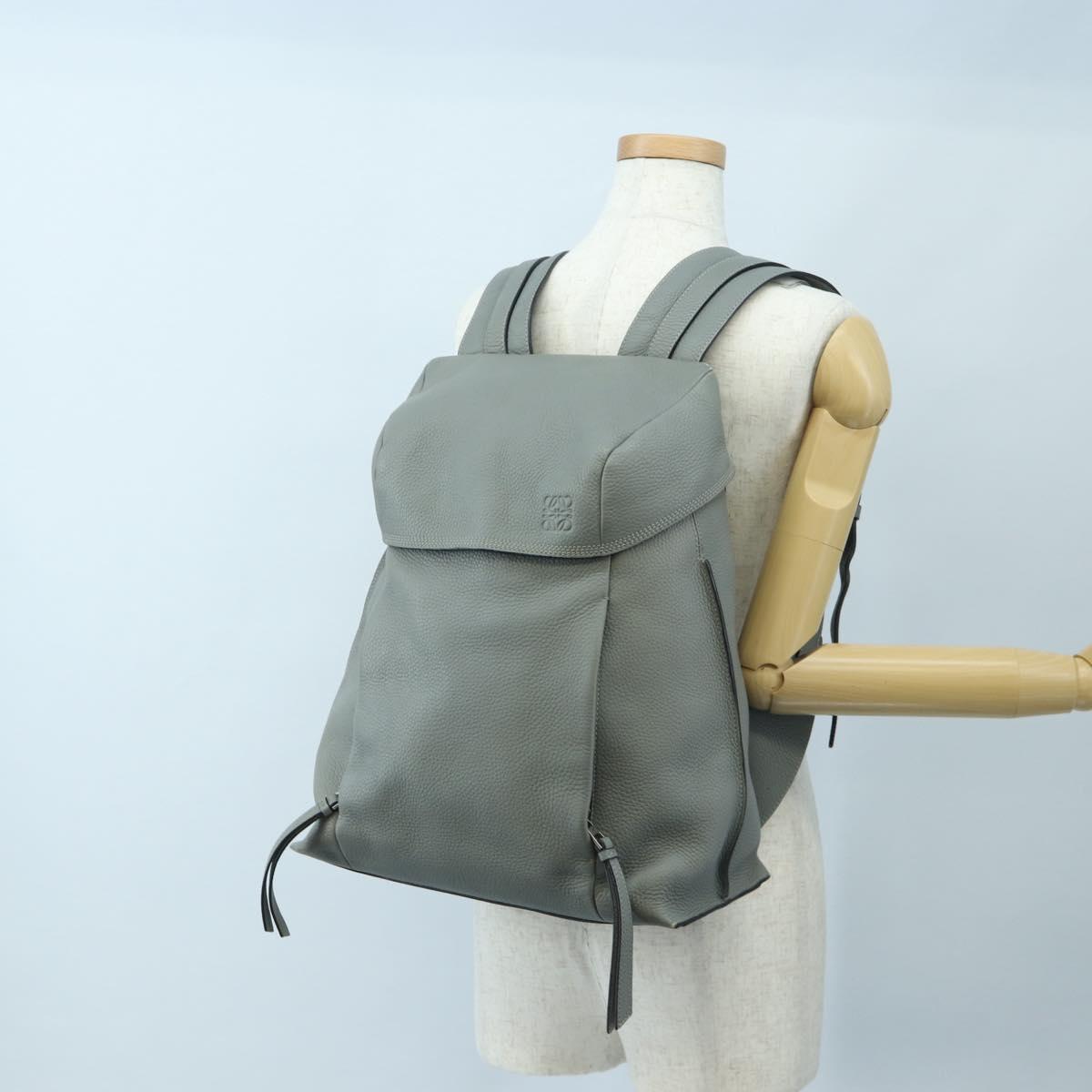 LOEWE Backpack Leather Gray Silver Auth ep15239V