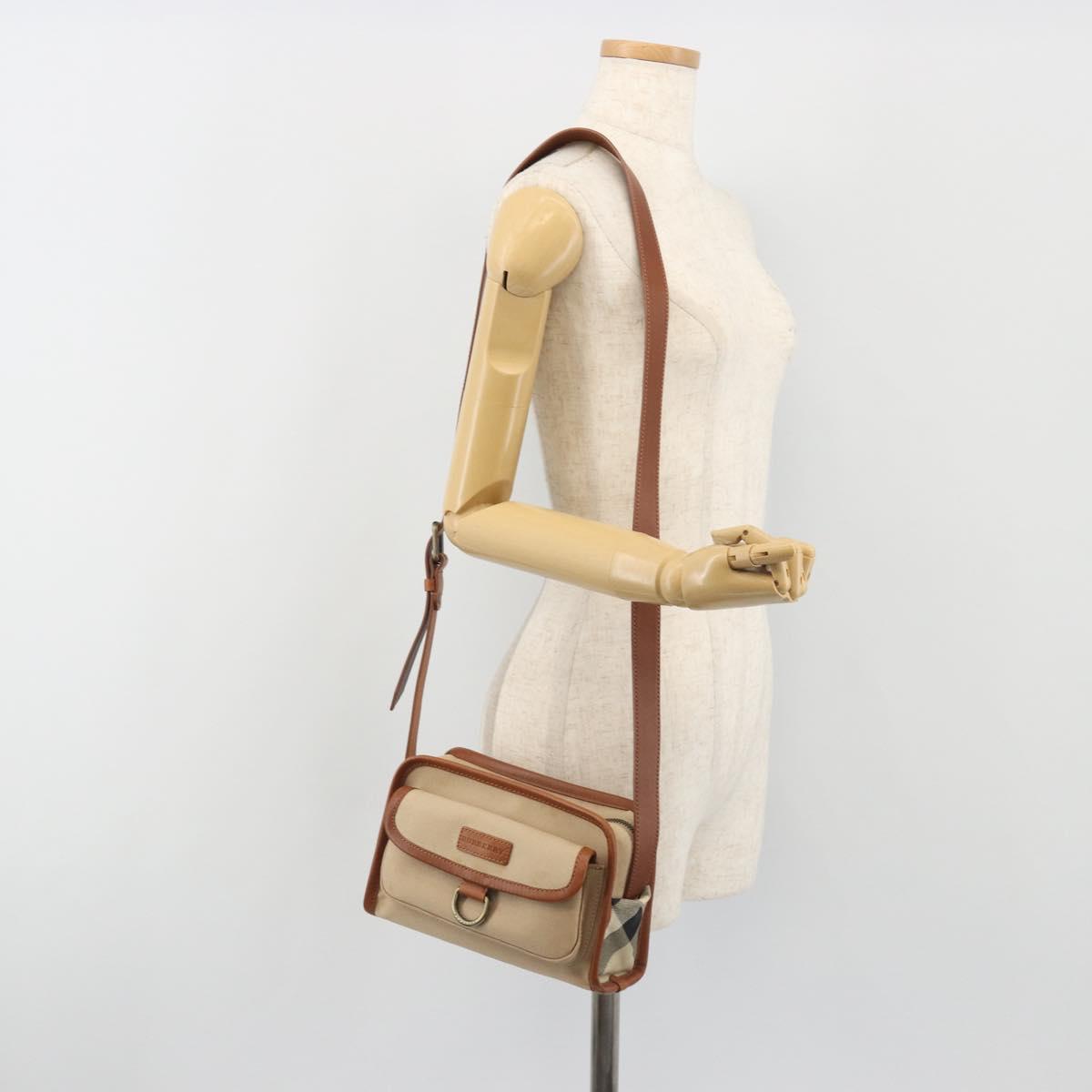 BURBERRY Shoulder Bag Canvas Beige Gold Tone Auth ep15241A