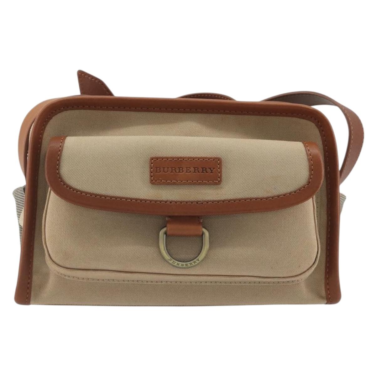 BURBERRY Shoulder Bag Canvas Beige Gold Tone Auth ep15241A