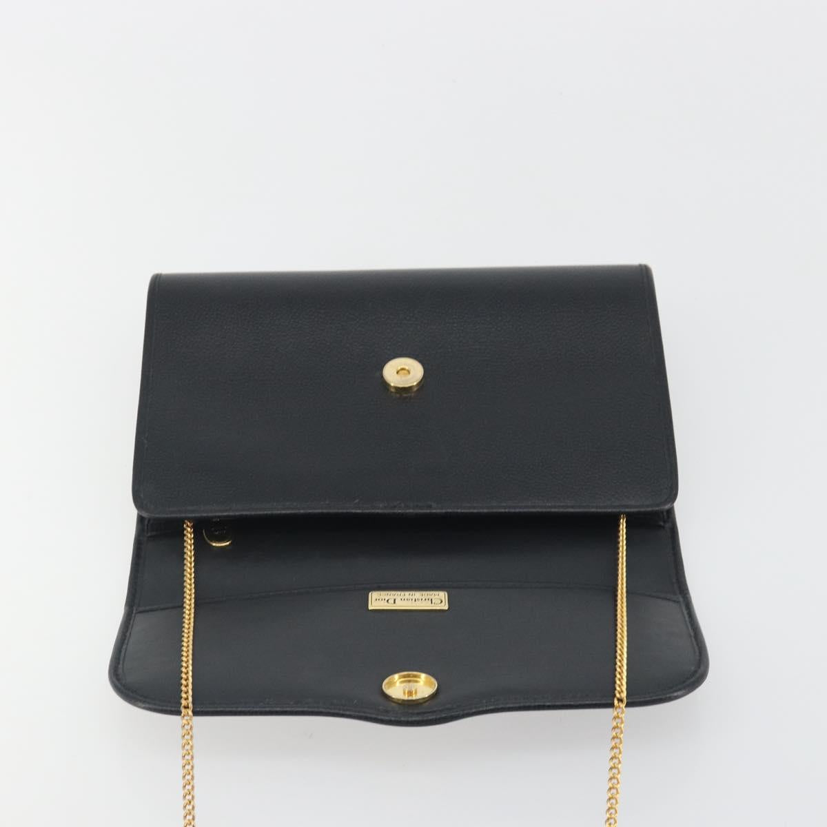 Christian Dior Chain Shoulder Bag Leather Black Gold Tone Auth ep15243A