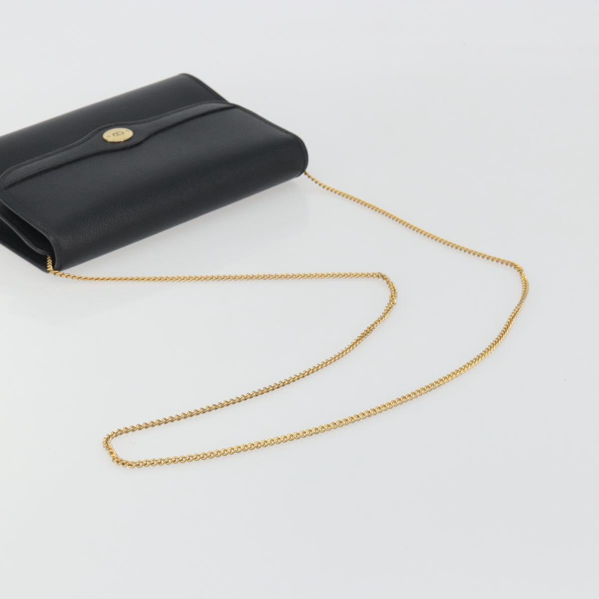 Christian Dior Chain Shoulder Bag Leather Black Gold Tone Auth ep15243A