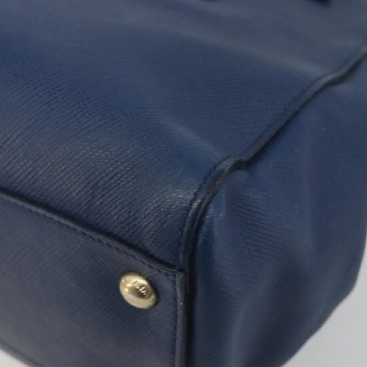 PRADA Hand Bag Leather Blue Gold Tone Auth ep15244