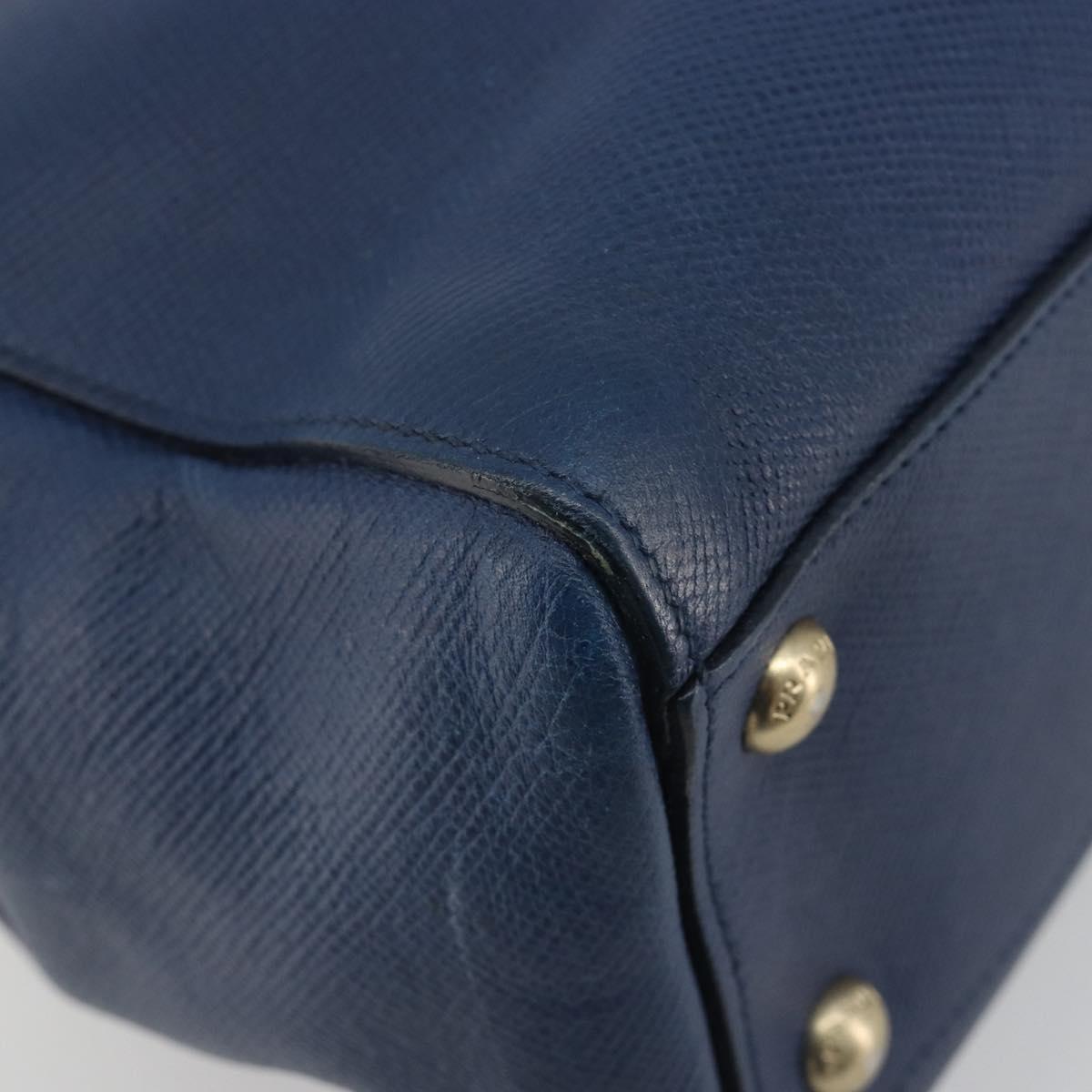 PRADA Hand Bag Leather Blue Gold Tone Auth ep15244