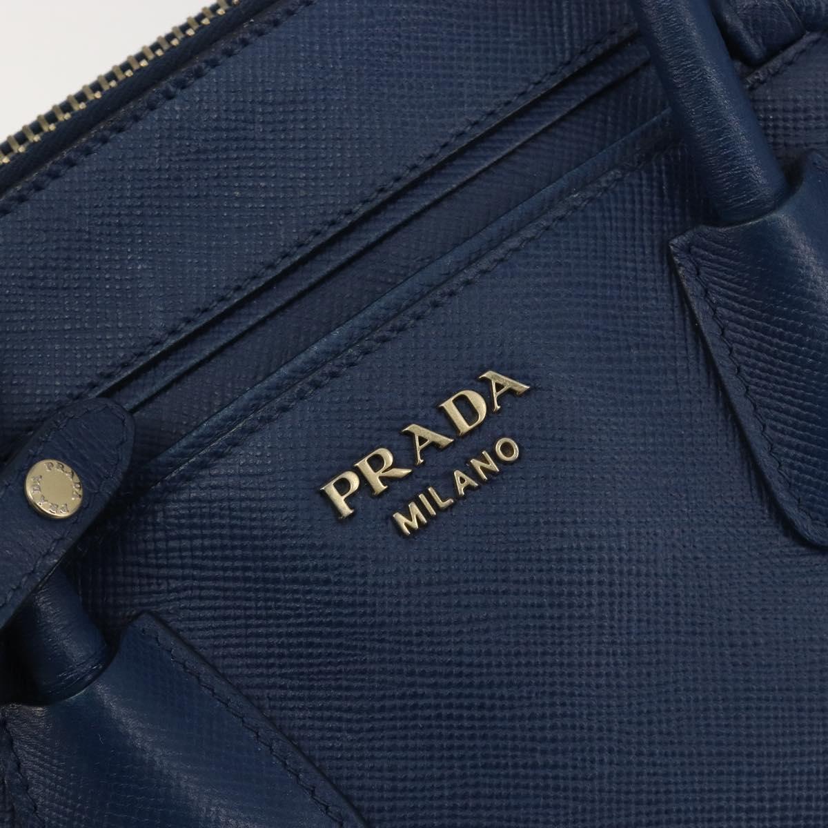 PRADA Hand Bag Leather Blue Gold Tone Auth ep15244