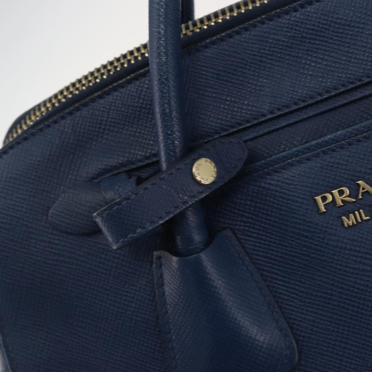 PRADA Hand Bag Leather Blue Gold Tone Auth ep15244