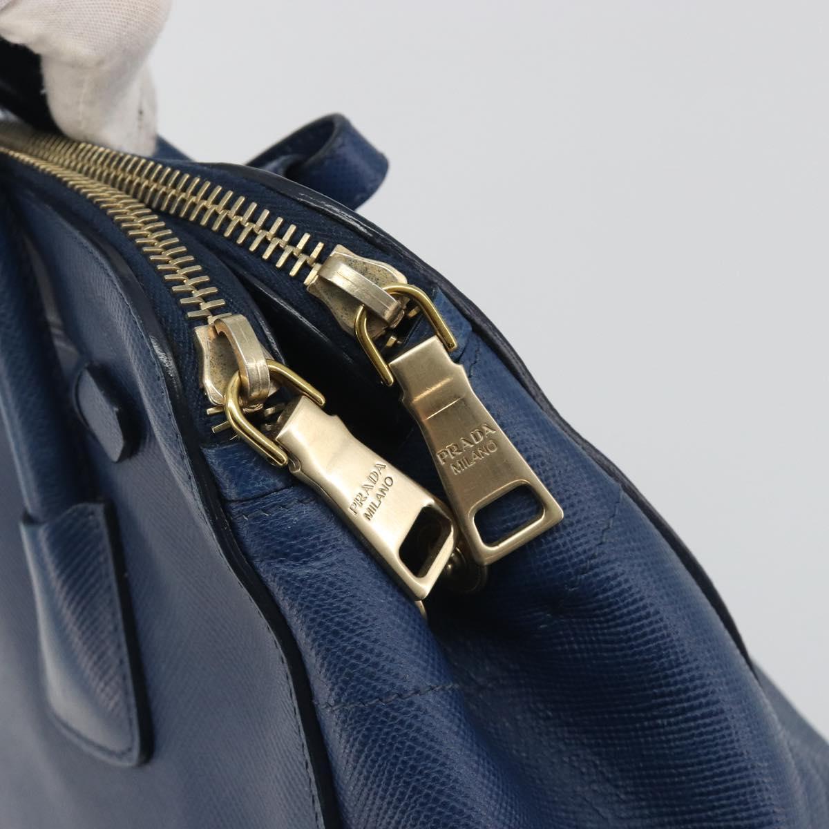 PRADA Hand Bag Leather Blue Gold Tone Auth ep15244