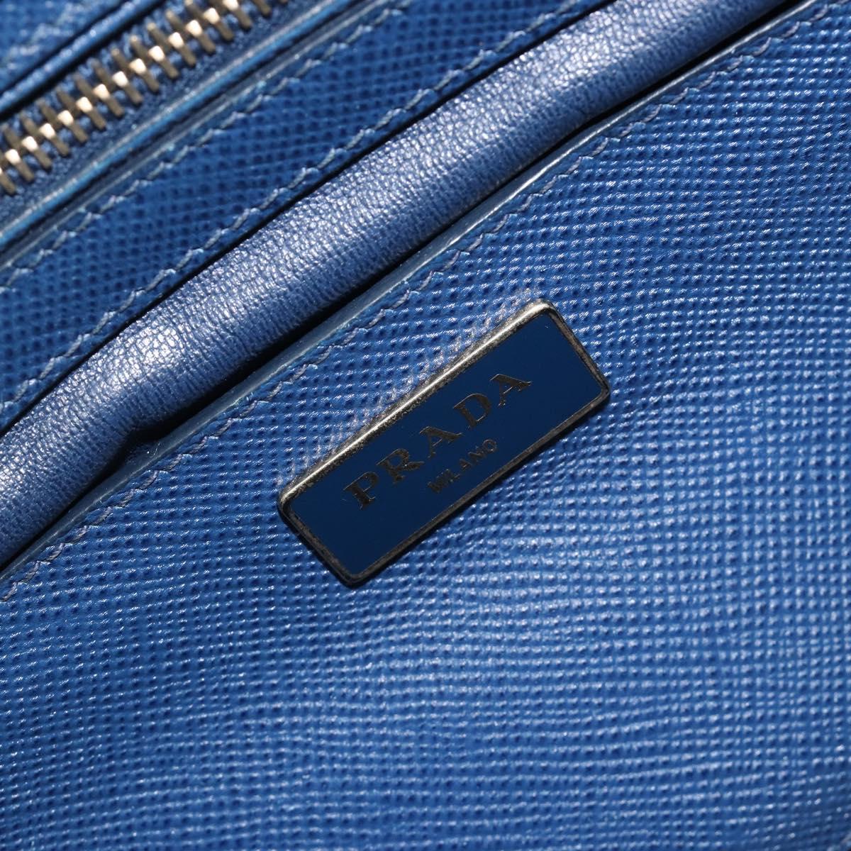 PRADA Hand Bag Leather Blue Gold Tone Auth ep15244
