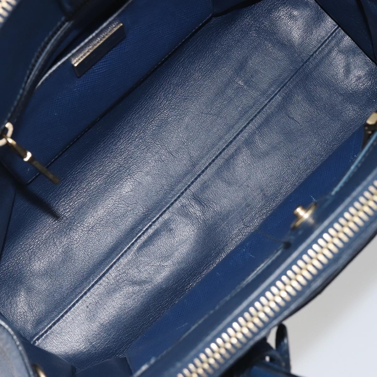 PRADA Hand Bag Leather Blue Gold Tone Auth ep15244