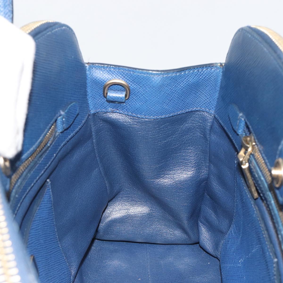 PRADA Hand Bag Leather Blue Gold Tone Auth ep15244
