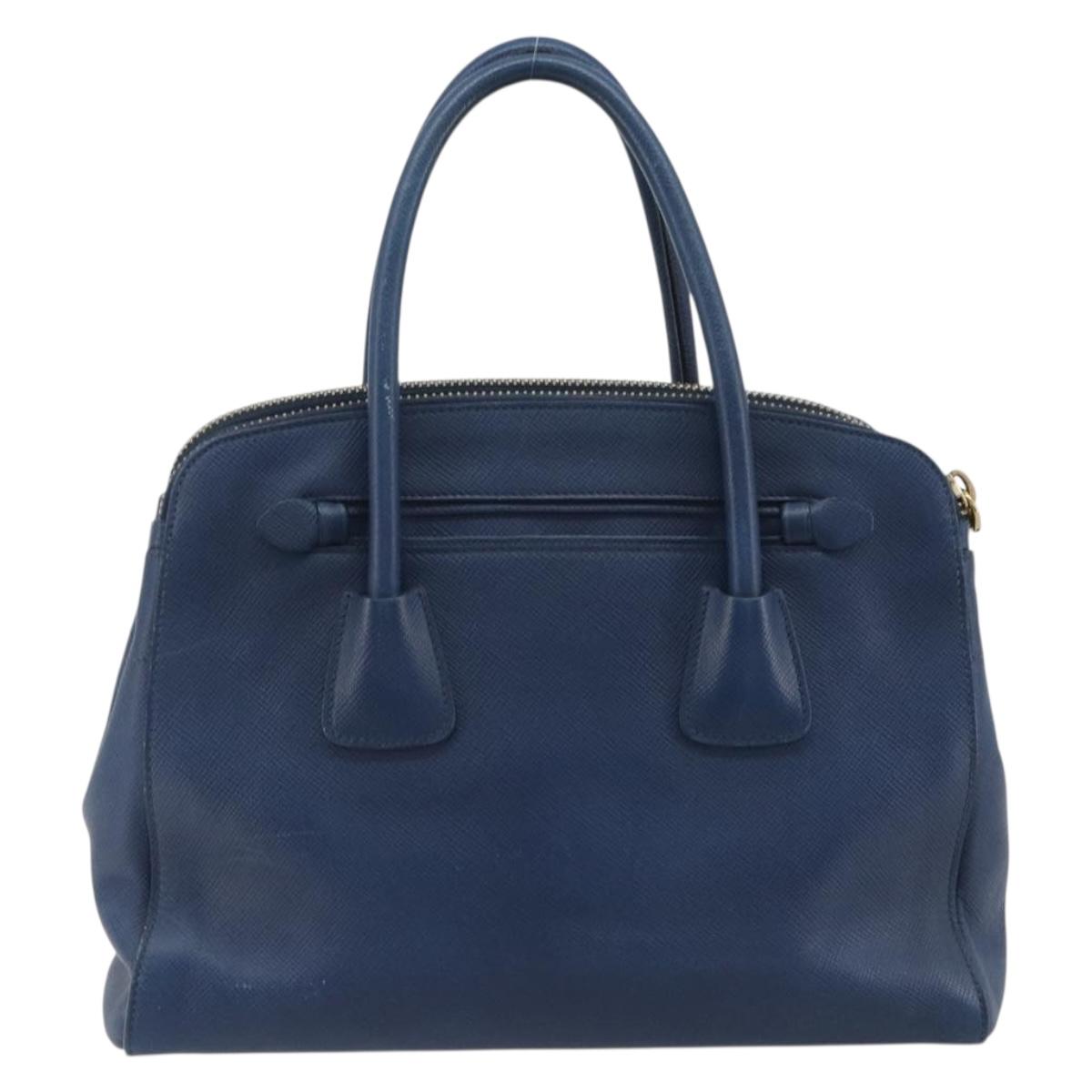 PRADA Hand Bag Leather Blue Gold Tone Auth ep15244