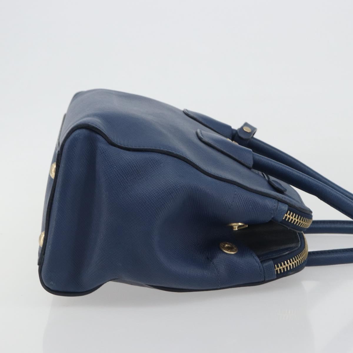 PRADA Hand Bag Leather Blue Gold Tone Auth ep15244