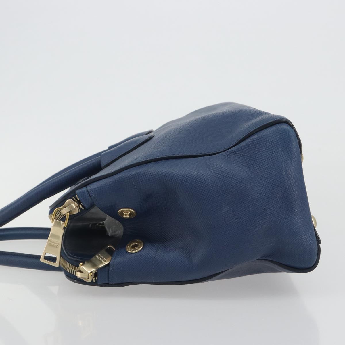 PRADA Hand Bag Leather Blue Gold Tone Auth ep15244