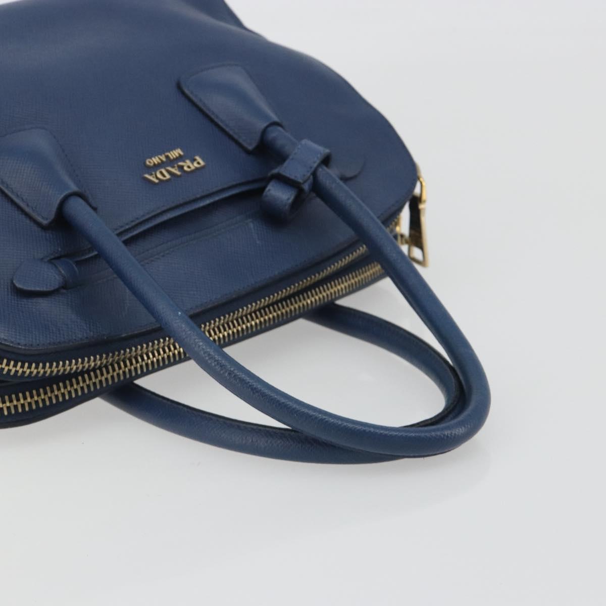 PRADA Hand Bag Leather Blue Gold Tone Auth ep15244