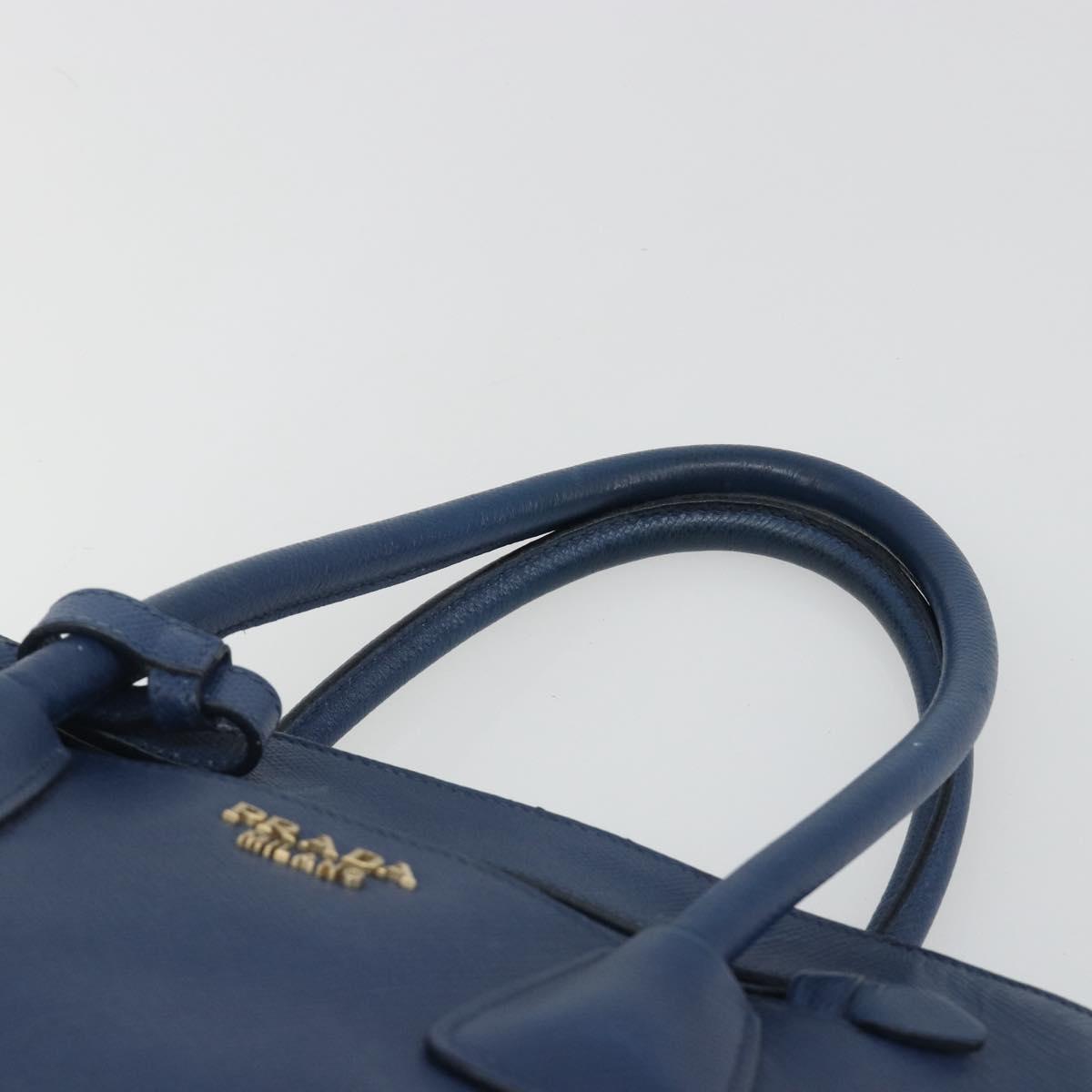 PRADA Hand Bag Leather Blue Gold Tone Auth ep15244