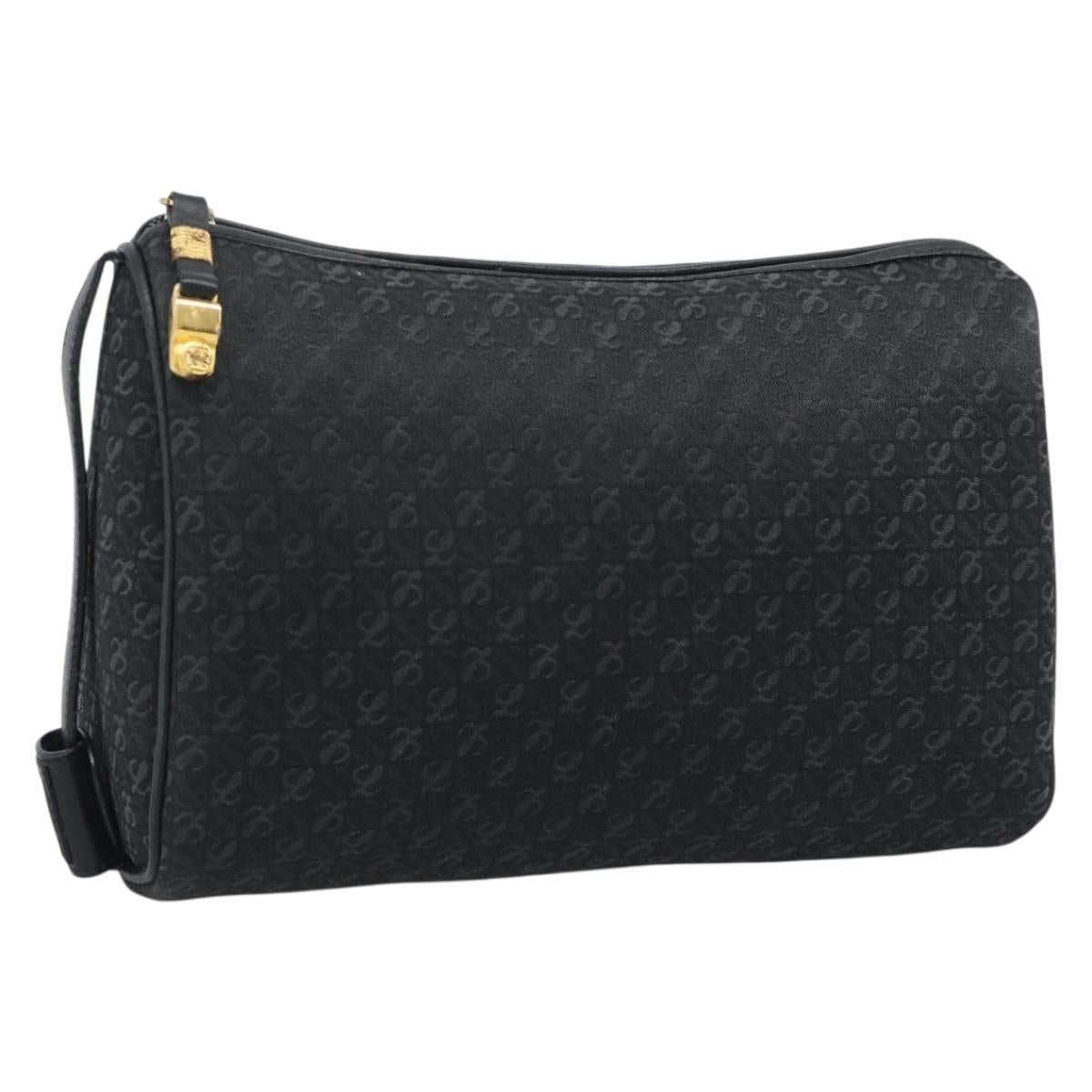 LOEWE Anagram Clutch Bag Canvas Black Gold Tone Auth ep15245