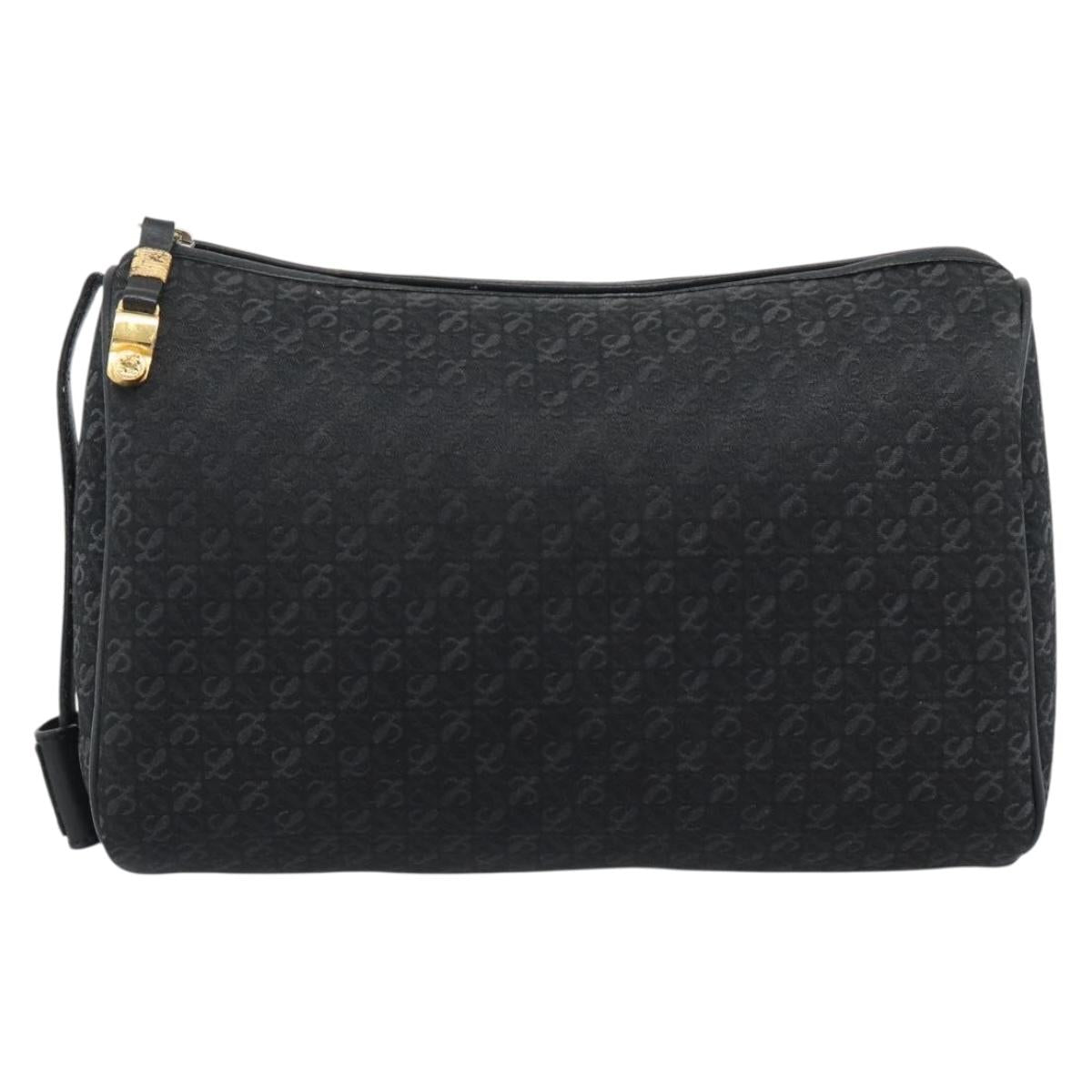 LOEWE Anagram Clutch Bag Canvas Black Gold Tone Auth ep15245