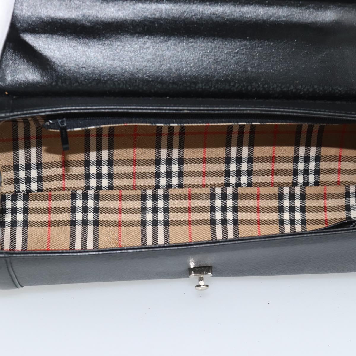 Burberrys Hand Bag Leather Black Silver Auth ep15246