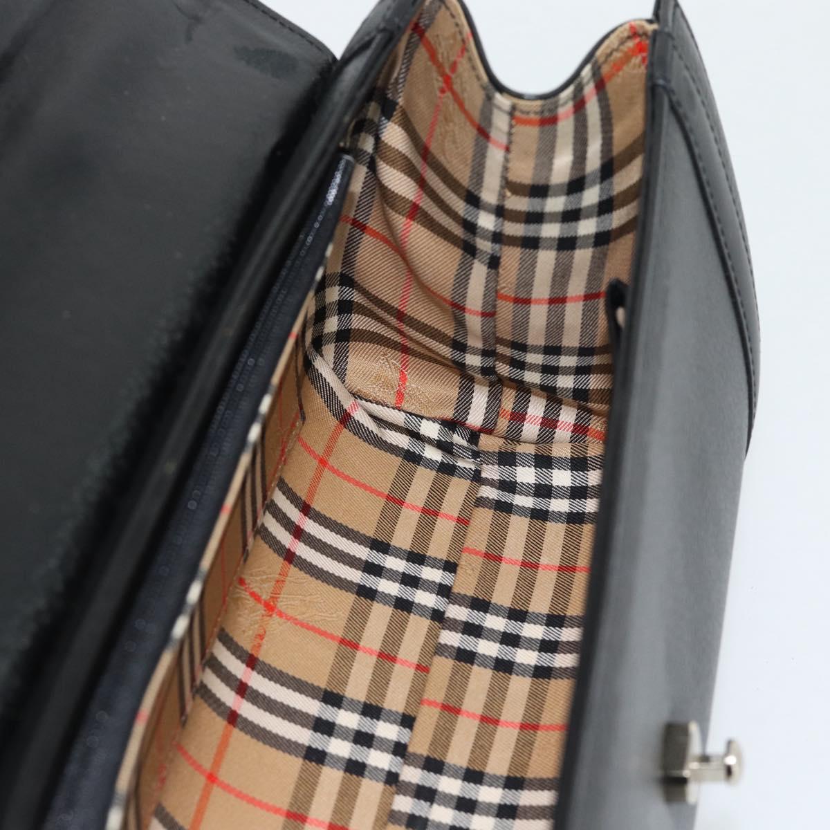 Burberrys Hand Bag Leather Black Silver Auth ep15246