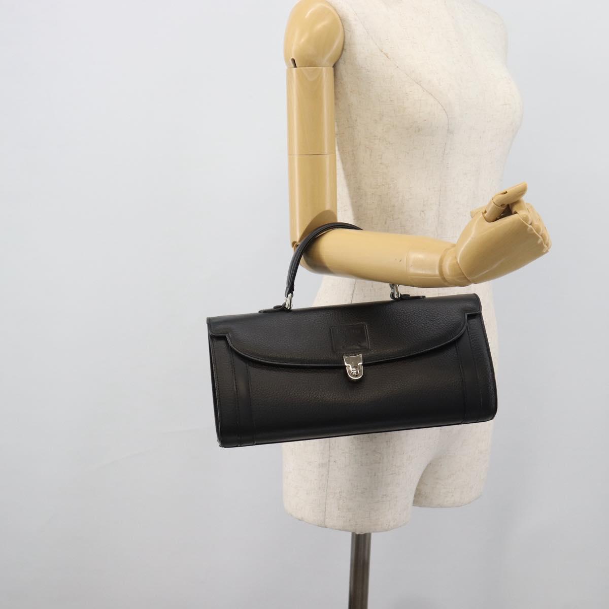 Burberrys Hand Bag Leather Black Silver Auth ep15246