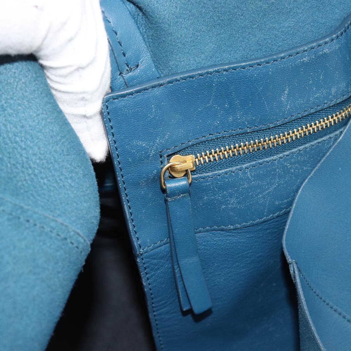 CELINE Horizontal Cava Tote Bag Leather Blue Black Auth ep15247