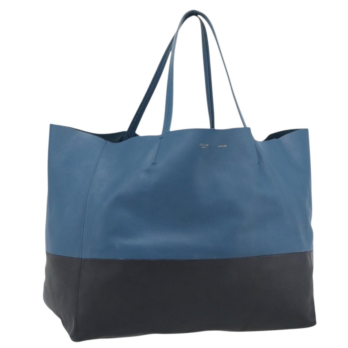 CELINE Horizontal Cava Tote Bag Leather Blue Black Auth ep15247