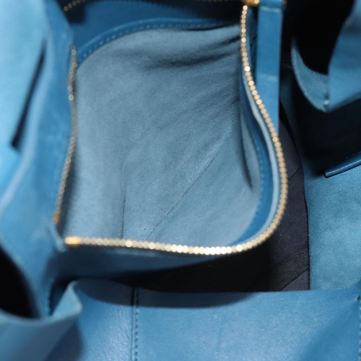 CELINE Horizontal Cava Tote Bag Leather Blue Black Auth ep15247