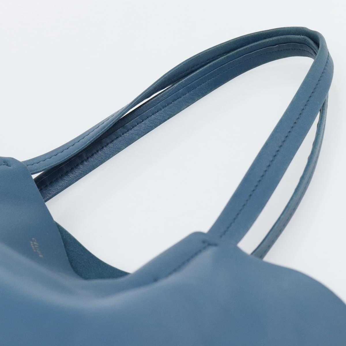 CELINE Horizontal Cava Tote Bag Leather Blue Black Auth ep15247
