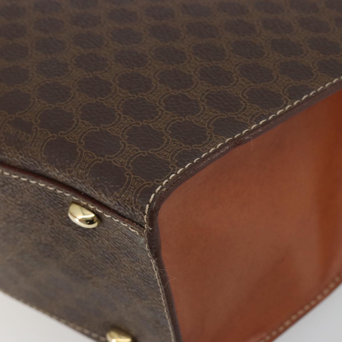 CELINE Macadam Hand Bag PVC Leather 2way Brown Gold Tone Auth ep15253