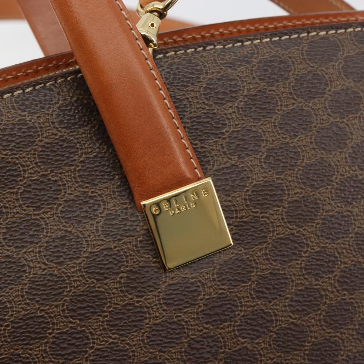CELINE Macadam Hand Bag PVC Leather 2way Brown Gold Tone Auth ep15253