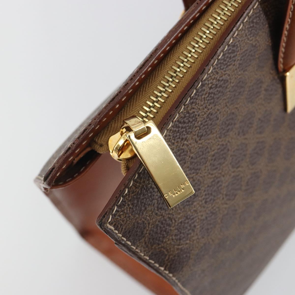 CELINE Macadam Hand Bag PVC Leather 2way Brown Gold Tone Auth ep15253